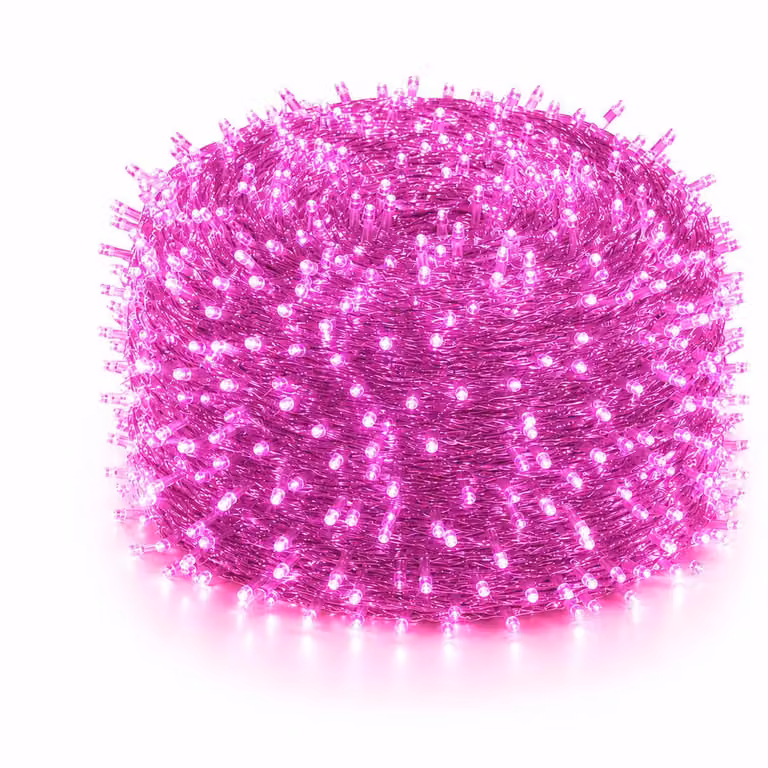 100M 1000LEDs 8 Modes Fairy Lights Power LED Christmas Fairy Lights Cavo trasparente Camera Decorazione Luce Party Garden Christmas Tree Illuminazione, Rosa