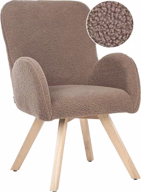 Sedia da salotto moderna BELIANI in tessuto bouclé marrone con braccioli e gambe in legno di gomma L: 60 cm, P: 55 cm, H: 90 cm