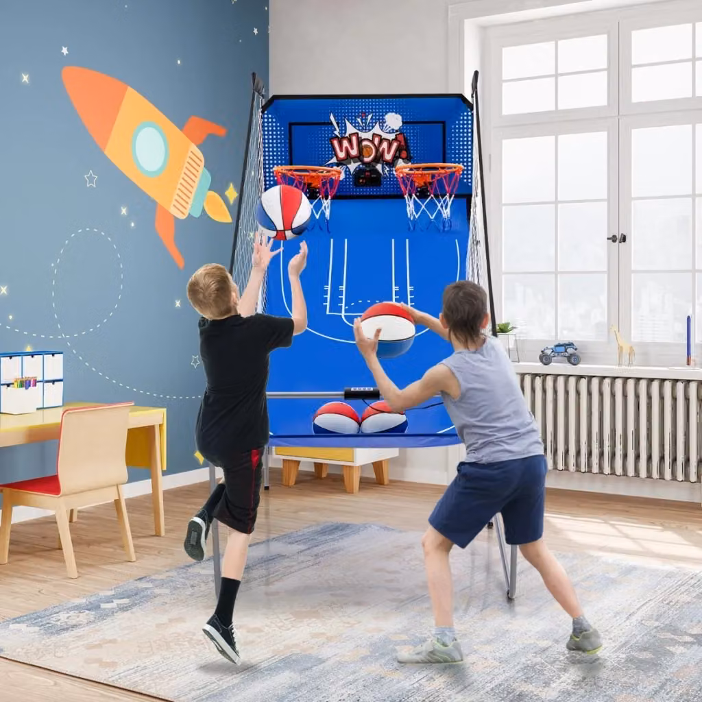 Gioco arcade da basket a doppio tiro pieghevole con 8 modalità di gioco e suoni arcade, colore blu – 2