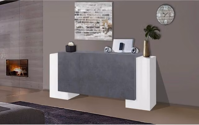 Credenza Pillon 210 – 2+2 ante + 3 cassetti – Bianco Lucido/Report