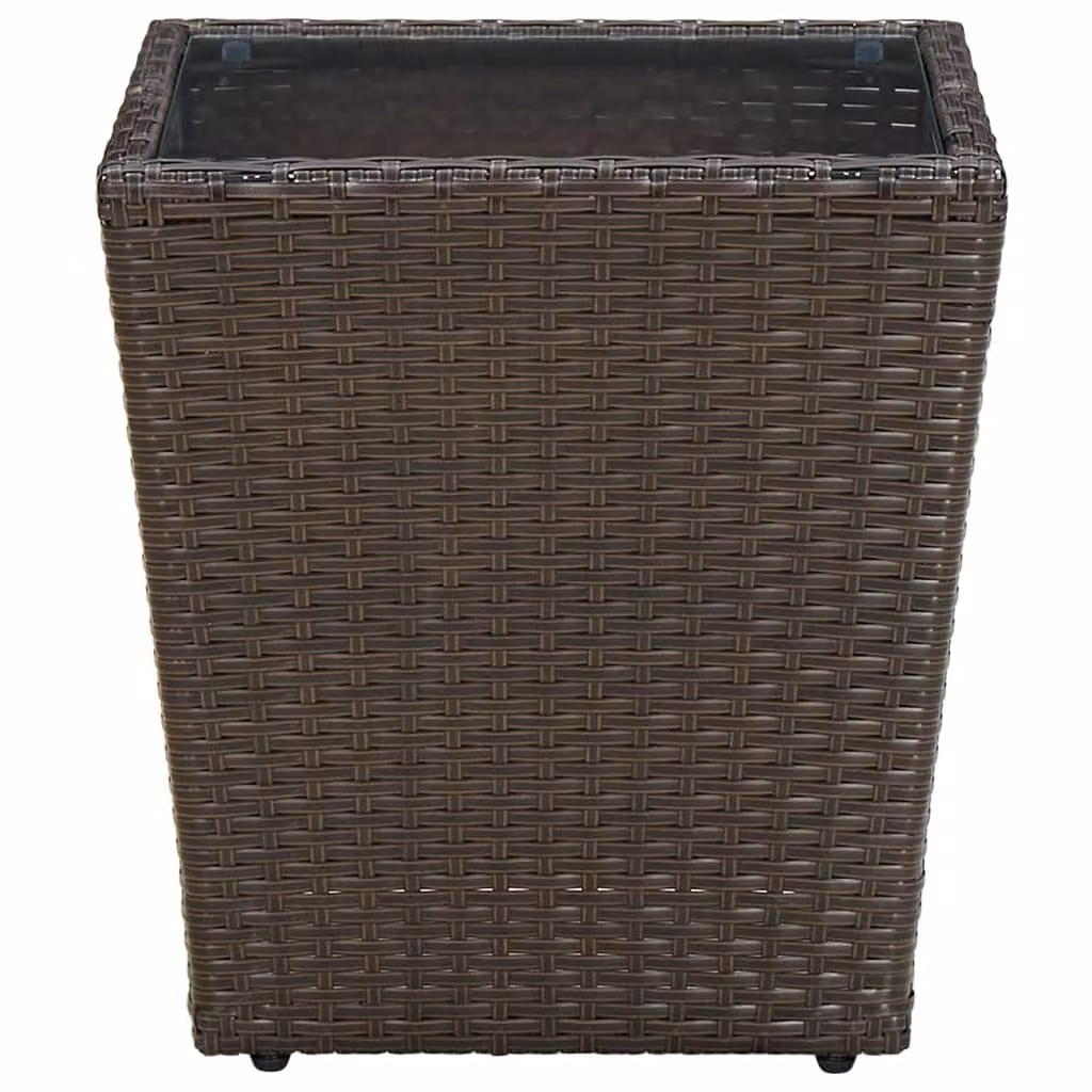 Tavolino Marrone 41,5x41,5x44cm in Polyrattan e Vetro Temperato