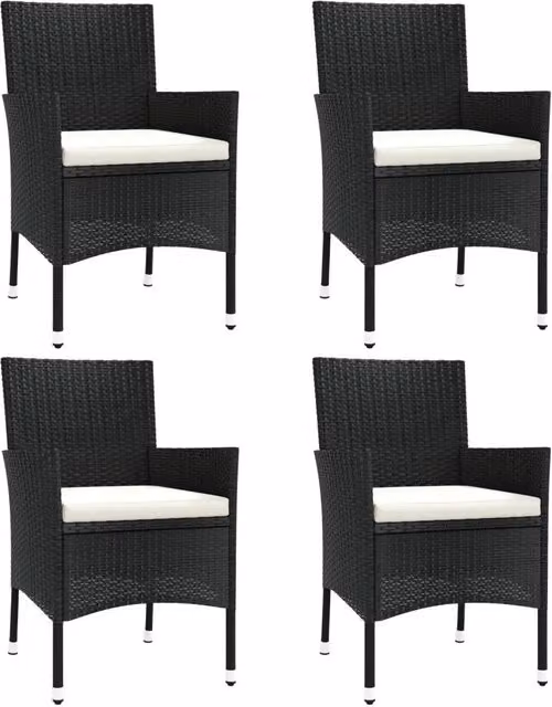 Sedie da Giardino con Cuscini 4 pz | Sedie da Esterno in Polyrattan Nere