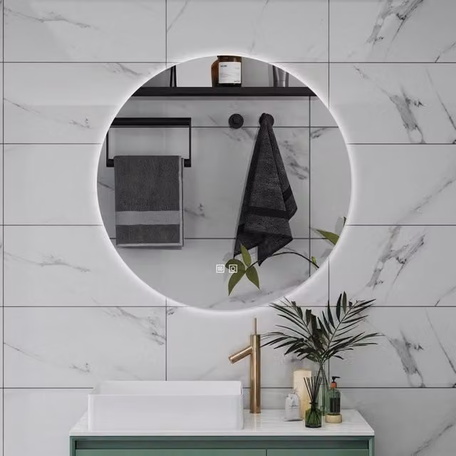 AICA Specchio da bagno 100 x 100 cm, 3 colori, antiappannamento, dimmerabile, interruttore touch, Funzione Memoria