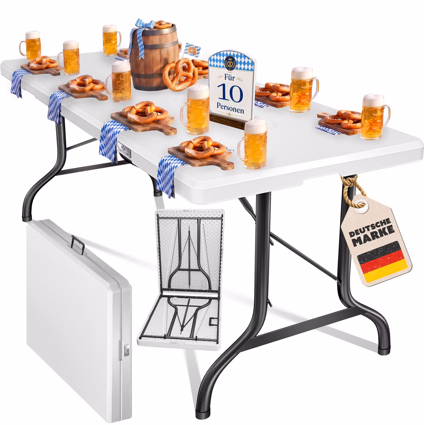 Tavolo da buffet pieghevole in plastica KESSER® 183x76 cm: tavolo da campeggio, da festa, da giardino, per giardino, terrazza e balcone; pieghevole, per 8 persone, con maniglia di trasporto e copertura incluse