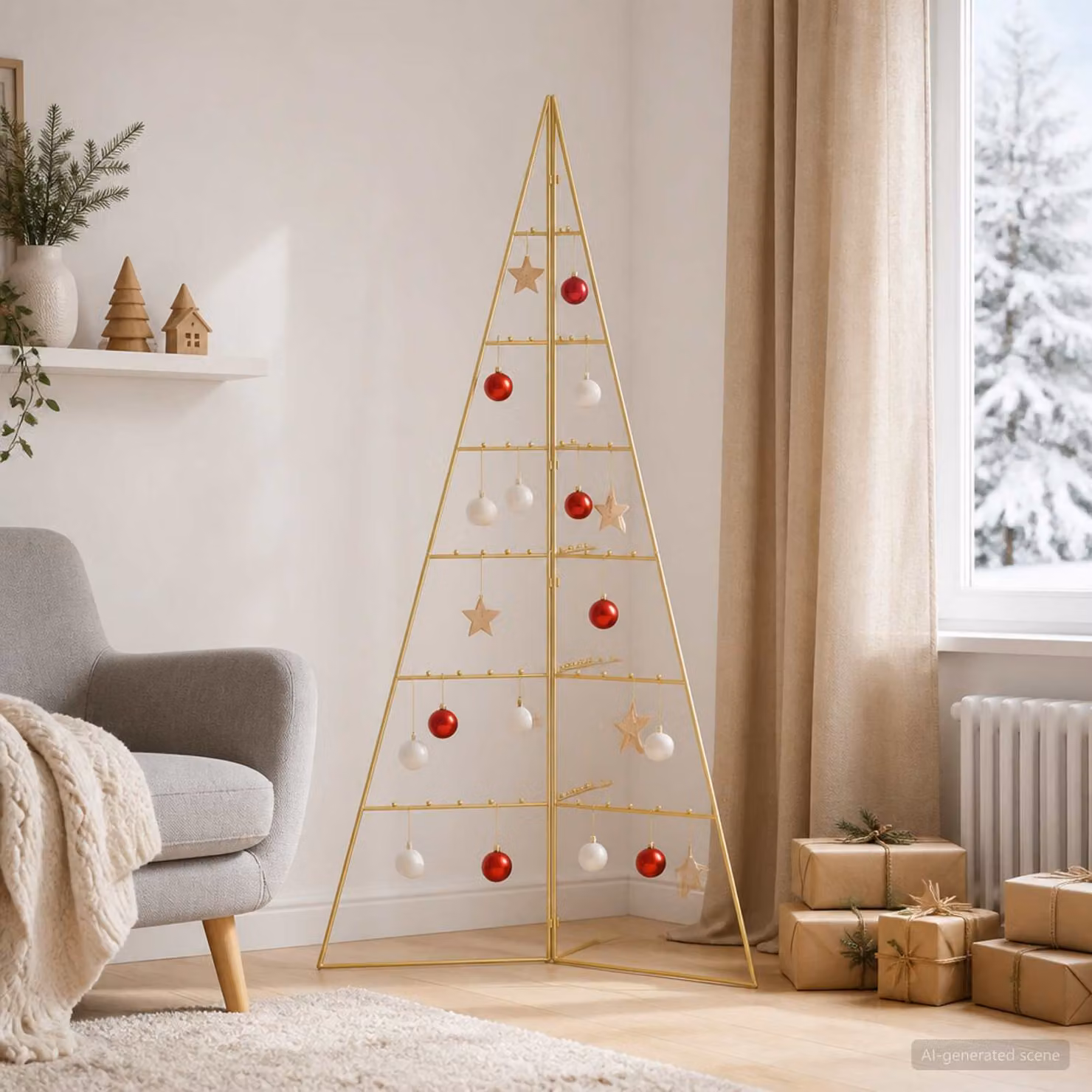 Albero di Natale in metallo vidaXL KUOPIO, colore oro, Altezza: 140 cm