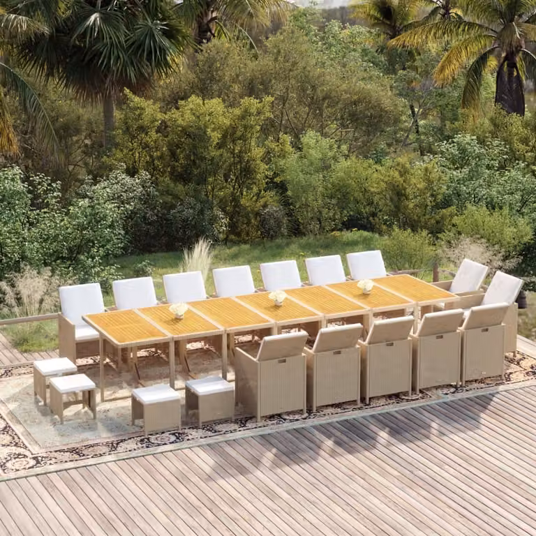 The Living Store Set da pranzo da giardino 19 pezzi con cuscini in polyrattan beige