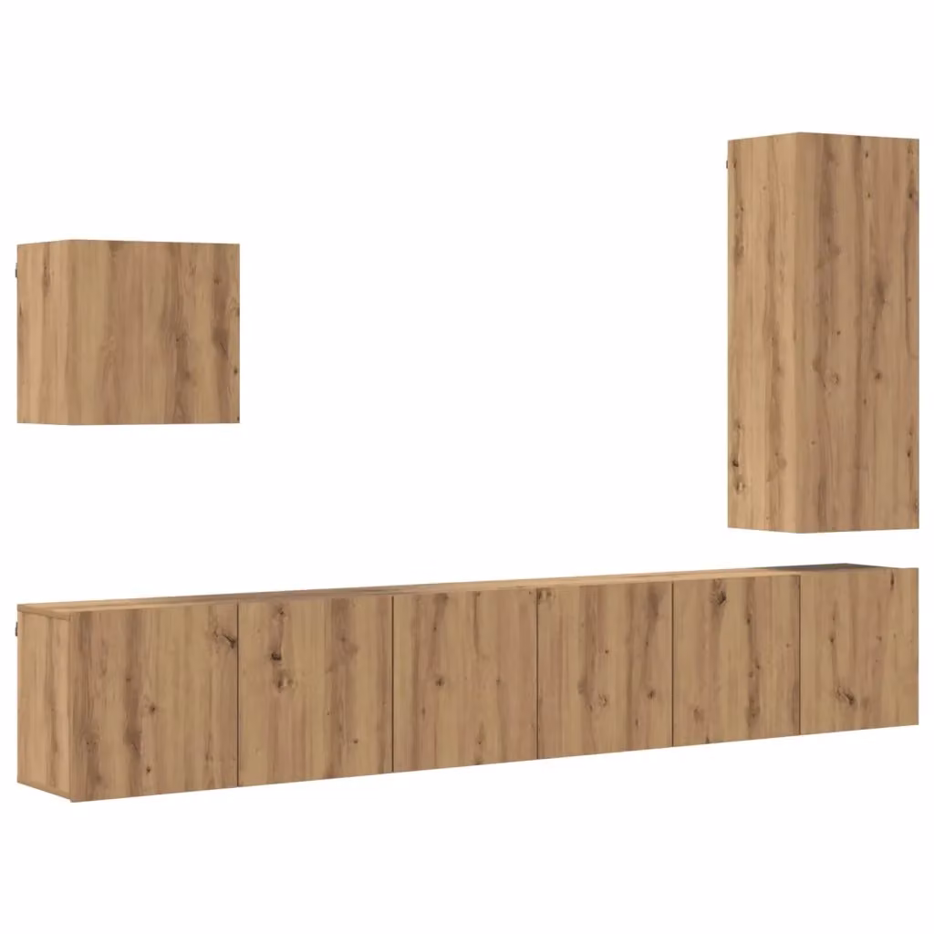 Unità TV da parete moderna vidaXL in legno rovere marrone con 5 scomparti – 2