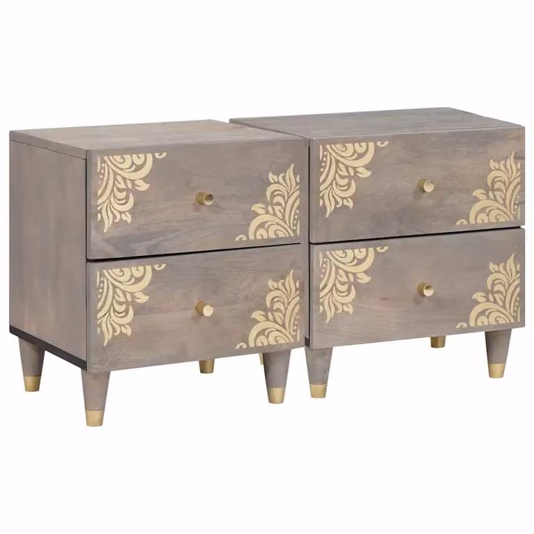 Set di 2 comodini vidaXL in legno di mango e metallo, stile moderno, L 40 cm x P 33 cm x H 46 cm
