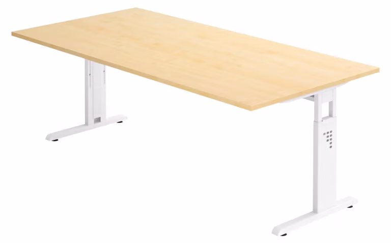 bümö Scrivania Serie-O - Decorazione: acero, dimensioni: 200 x 100 cm, struttura: bianco