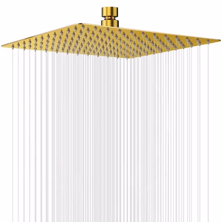 Doccia a soffitto Regendusche, 30 cm, quadrata, in acciaio inossidabile dorato, con ugelli anticalcare e alta pressione