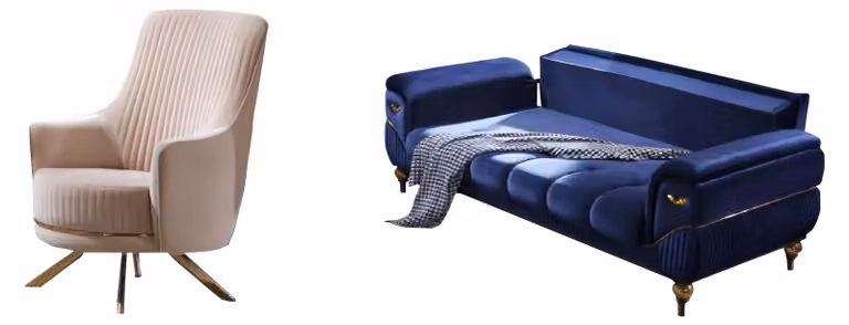 Wohnzimmer set Sofa 3+1 Sitzer Sessel Moderne Möbel Blau Beige 2tlg.