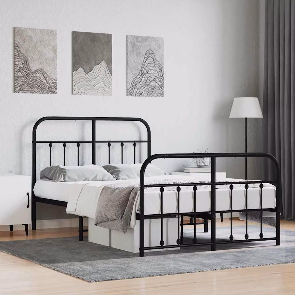 vidaXL Giroletto in metallo nero con testiera e pediera L/P: 120 x 200 cm