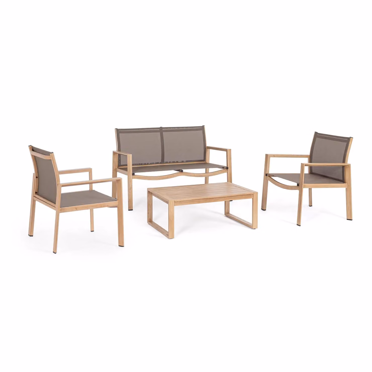 Set salotto da giardino GRANADA in textilene tortora e struttura in alluminio finitura naturale, 4 pezzi