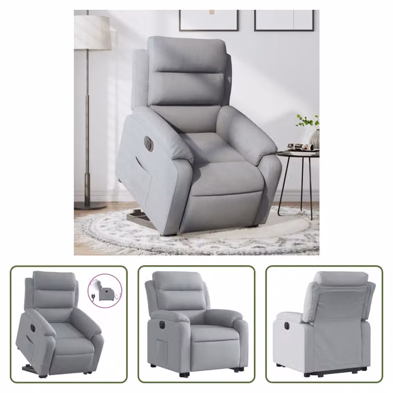 The Living Store Poltrona relax con supporto elettrico in tessuto grigio chiaro