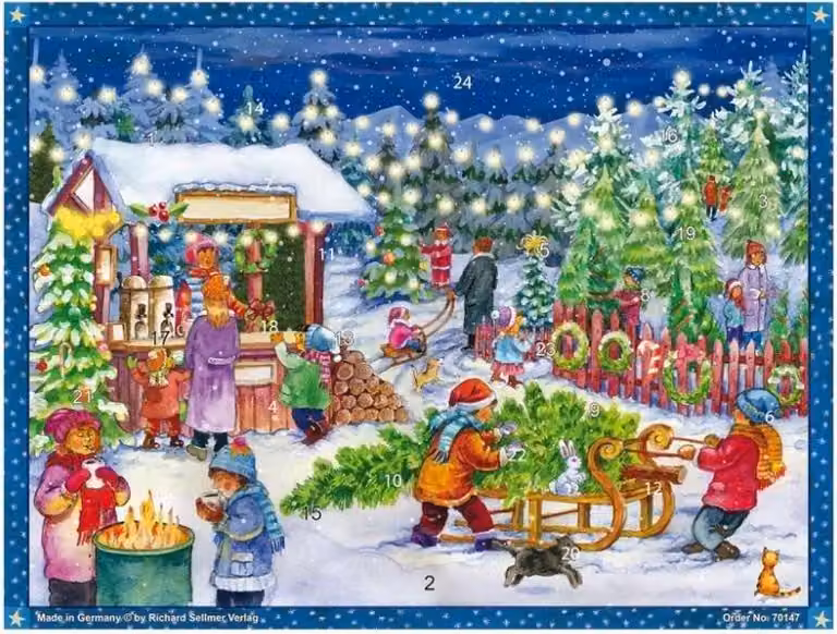 Calendario dell'Avvento e vendita di alberi di Natale – calendario natalizio dal sapore nostalgico