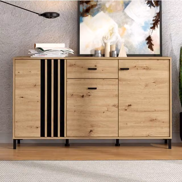 Madia Guanzate, Credenza un Cassetto, 157x40x90h cm Marrone Rovere Nodi