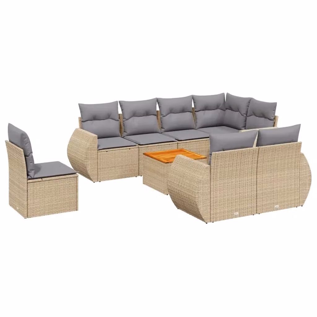 vidaXL Set Divano da Giardino a L 9 pz con Cuscini Beige e Tavolino in Polyrattan e Metallo – 2