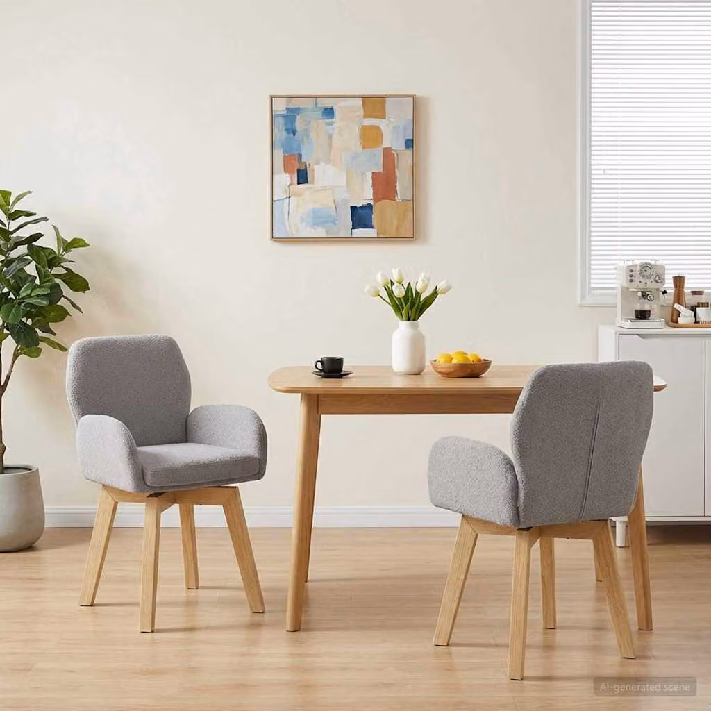 Set di 2 sedie da pranzo girevoli vidaXL in tessuto bouclé grigio chiaro