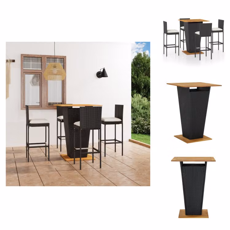 vidaXL Set bar da giardino 5 pezzi con cuscini in poly rattan nero - Set di mobili da giardino