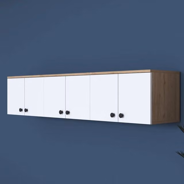 DMORA Mobile Pensile Jelsi con 6 Ante in Legno Rovere, L: 180 cm, H: 38 cm, P: 44 cm