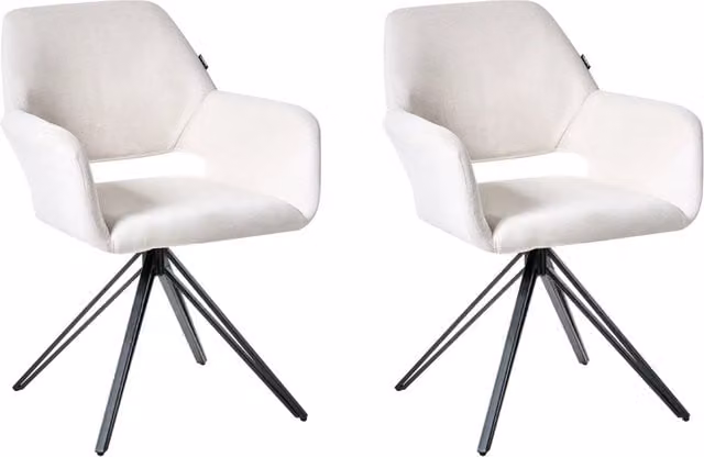 Set di 2 sedie da pranzo imbottite in poliestere Bianco sporco con gambe nere in ferro Arredamento per sala da pranzo in stile moderno