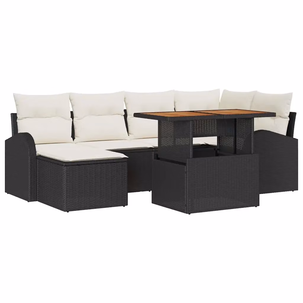 Set Divano da Giardino vidaXL 7 Pezzi Moderno con Tavolino e Cuscini Nero e Beige – 2