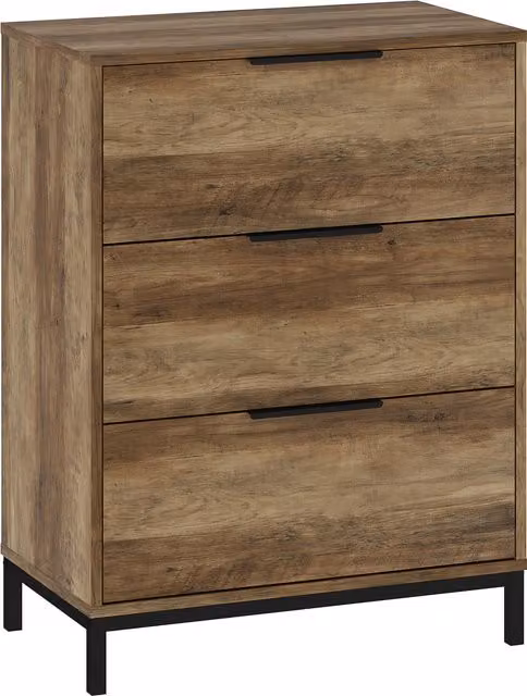 Cassettiera HOMCOM con 3 cassetti in legno e metallo, maniglie nere, color marrone, L 62 cm x P 35 cm x H 82 cm