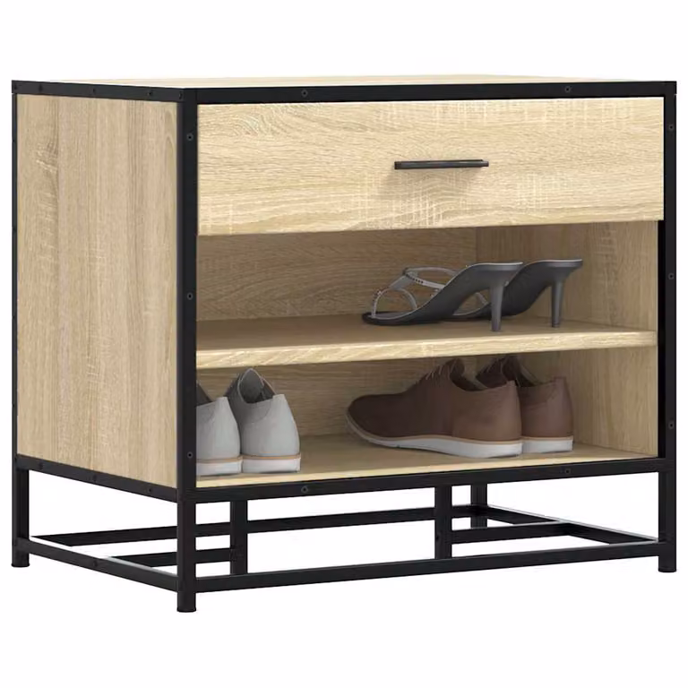Panca portaoggetti con scarpiera vidaXL in stile industriale, colore rovere e metallo marrone, L: 60,0 cm, P: 40,0 cm, H: 53,5 cm