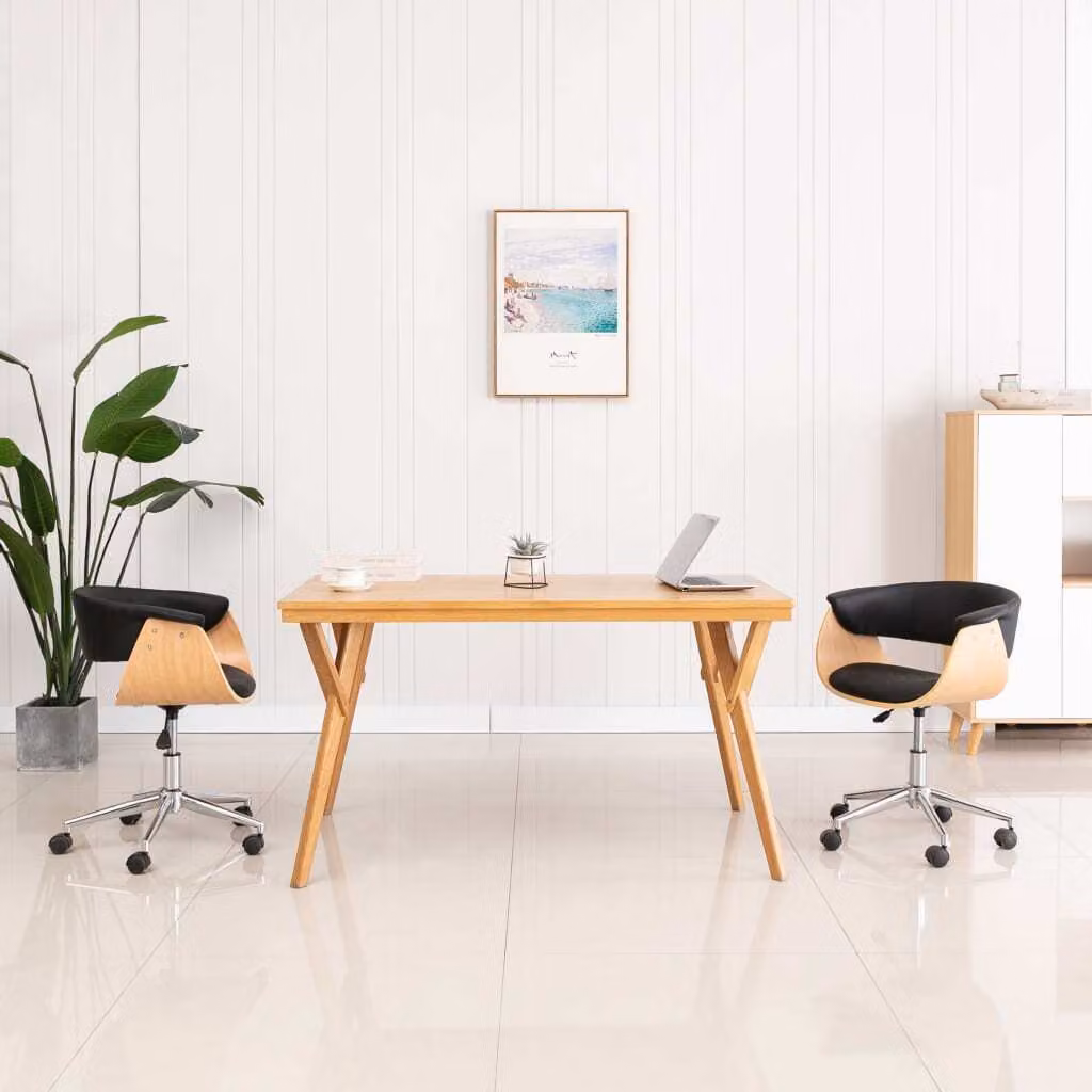 The Living Store Sedia da ufficio girevole in legno curvato nero e Pelle finta