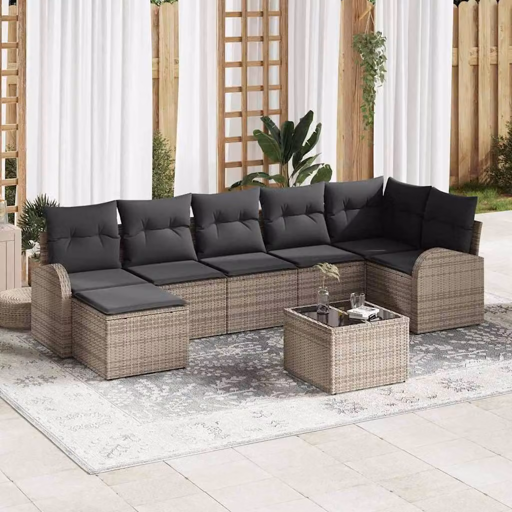 Maison Exclusive - Set Divano da Giardino con cuscino 8 pcs Grigio Poly Rattan