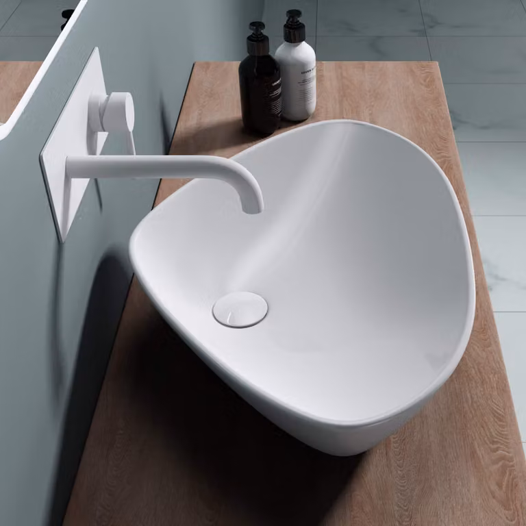 doporro Lavabo da Appoggio 59x39x13cm, Lavandino Bagno in Ceramica Nano Rivestimenti Brš¹ssel215