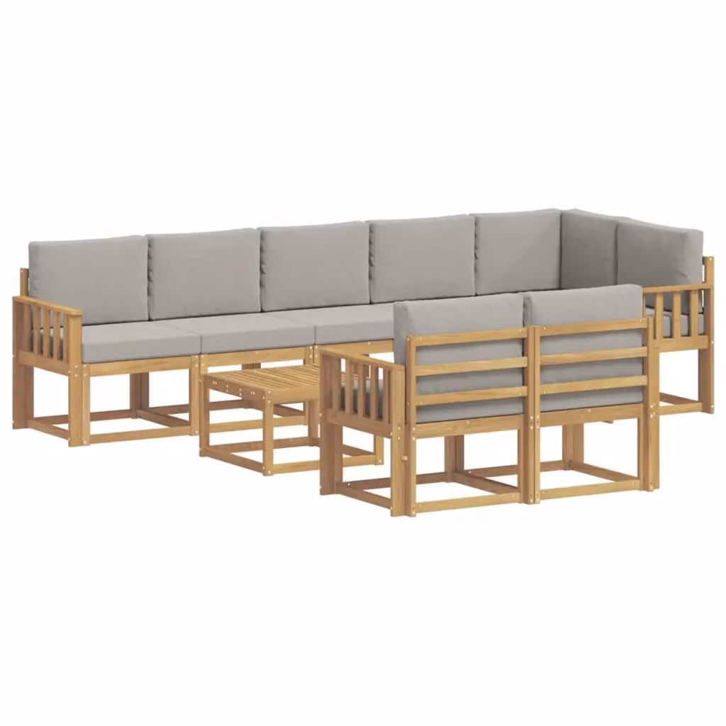 Set di divani da esterno a L con tavolino vidaXL in legno di acacia, Bianco e Grigio – 2