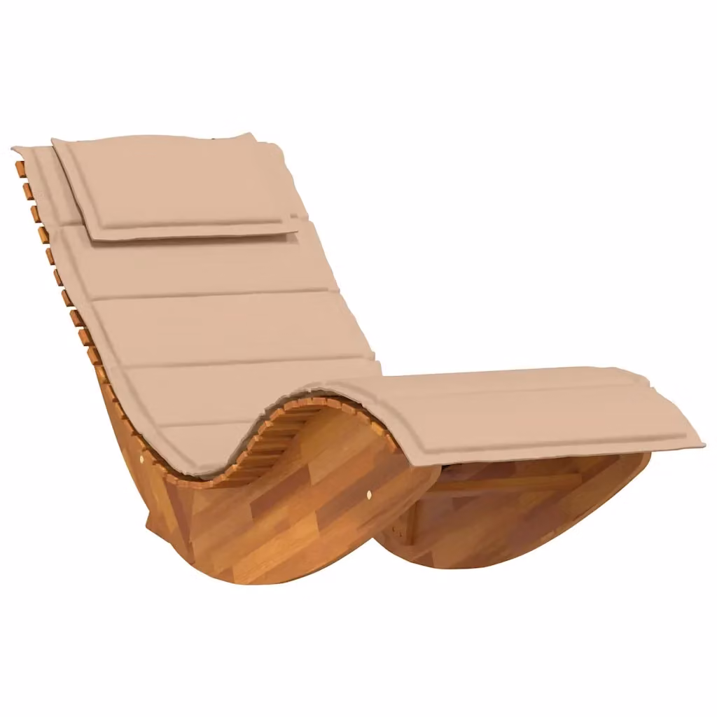 Lettino prendisole a dondolo vidaXL in legno di acacia oliato con cuscino beige resistente alle intemperie – 2