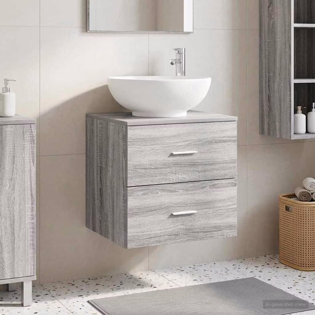 Lavabo da parete moderno vidaXL in stile Sonoma grigio con cassetti L: 49,5 cm, P: 44,5 cm, H: 66,5 cm