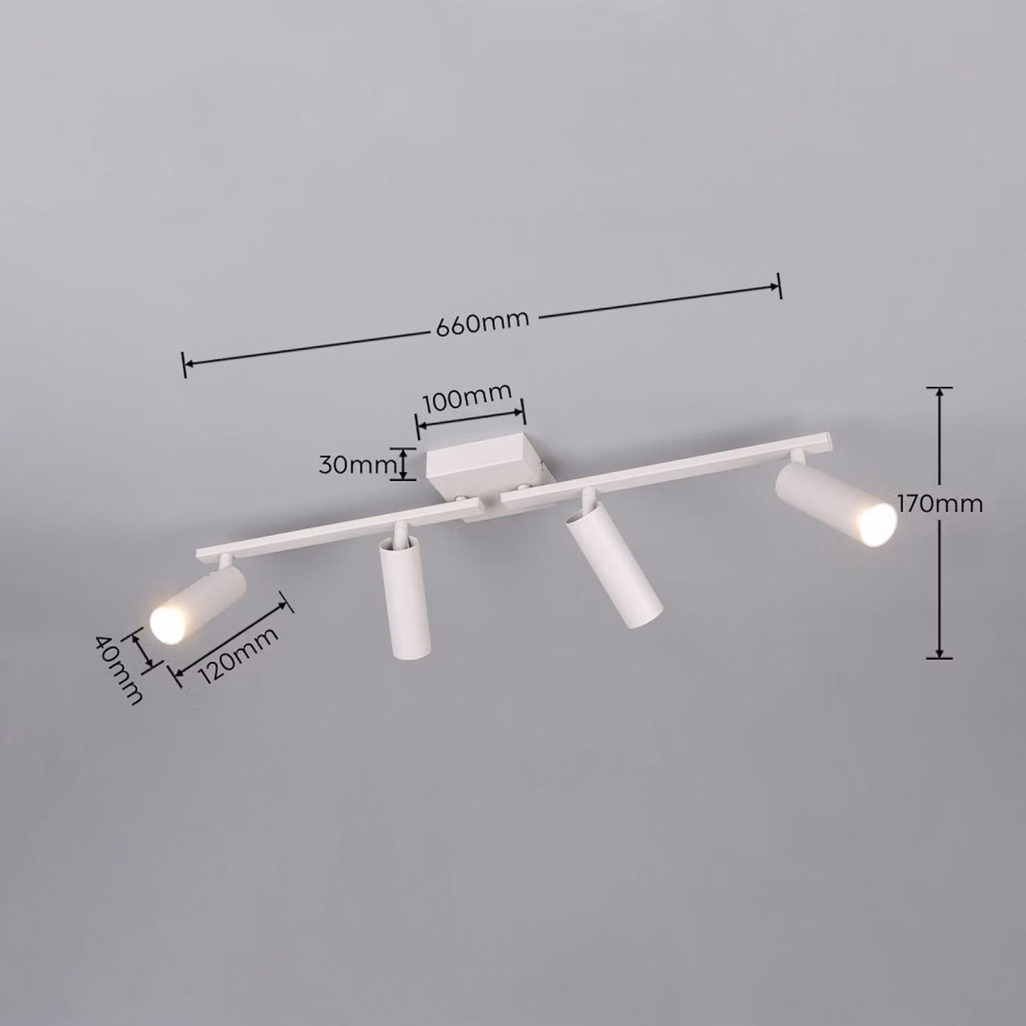Trio Lighting Faretto da soffitto Dara, lunghezza 66 cm, grigio, metallo, a 4 luci. Dara, Alluminio / Grigio / Zincato, Soggiorno / Sala da pranzo, Metallo, Moderno, Downlight