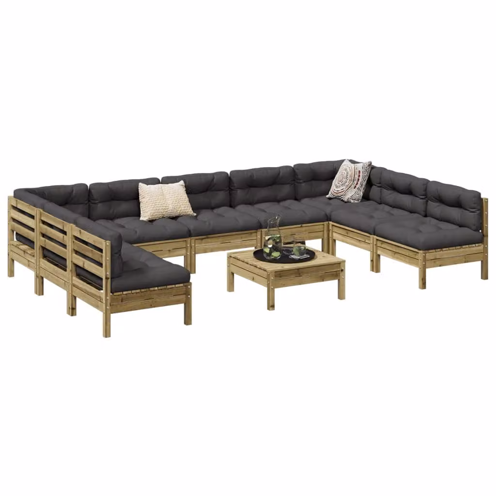 Set di divani da giardino vidaXL 10 pezzi in legno di pino trattato con cuscini grigi antracite – 1