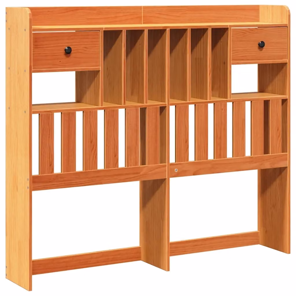 Testiera per letto con ripiani integrati vidaXL in legno di pino massiccio, colore marrone cera, L: 141 cm, H: 110 cm, P: 23 cm – 2