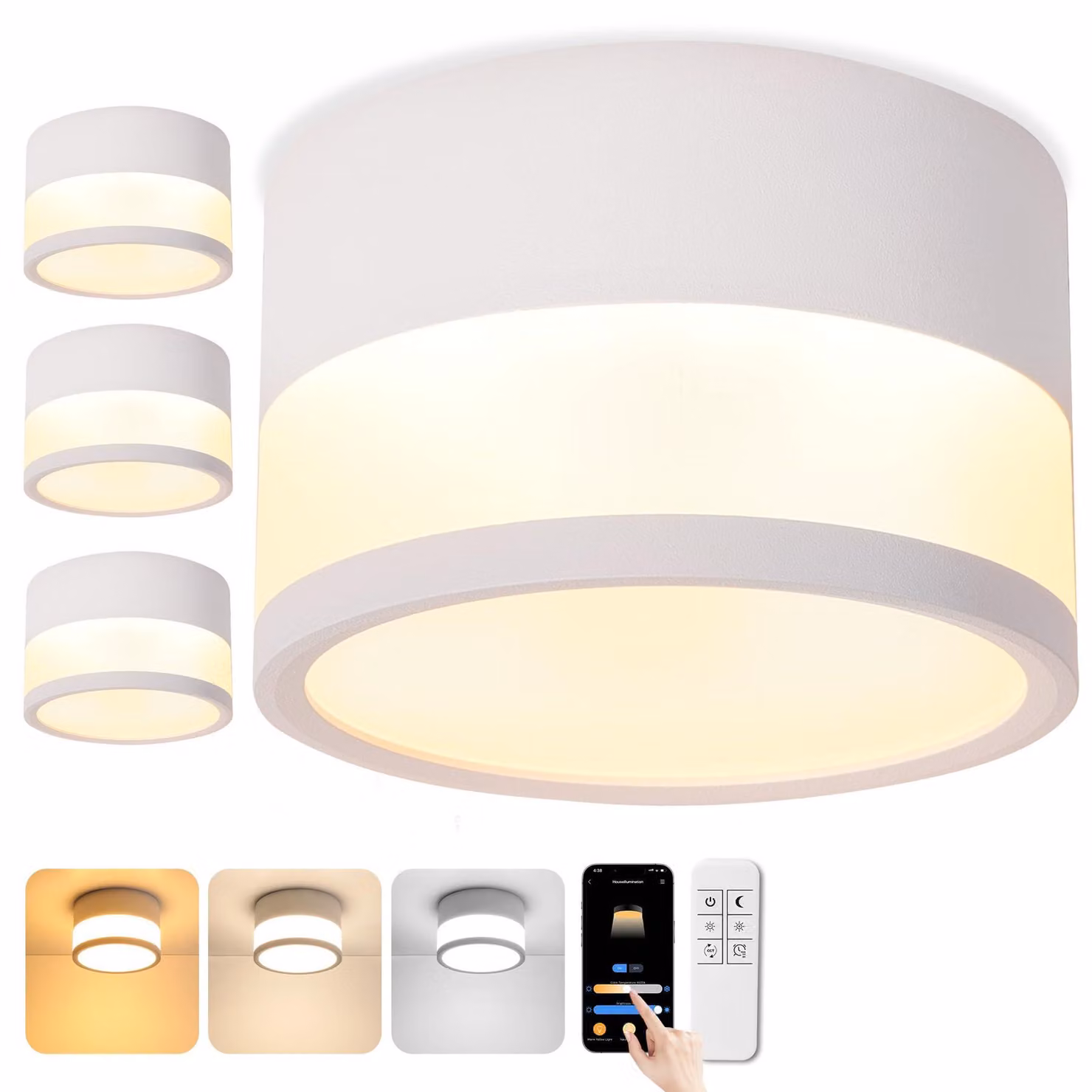 Lampada a soffitto LED, montaggio a incasso, dimmerabile, grado di protezione IP65, 12W, 1440 lumen, rotonda, bianca