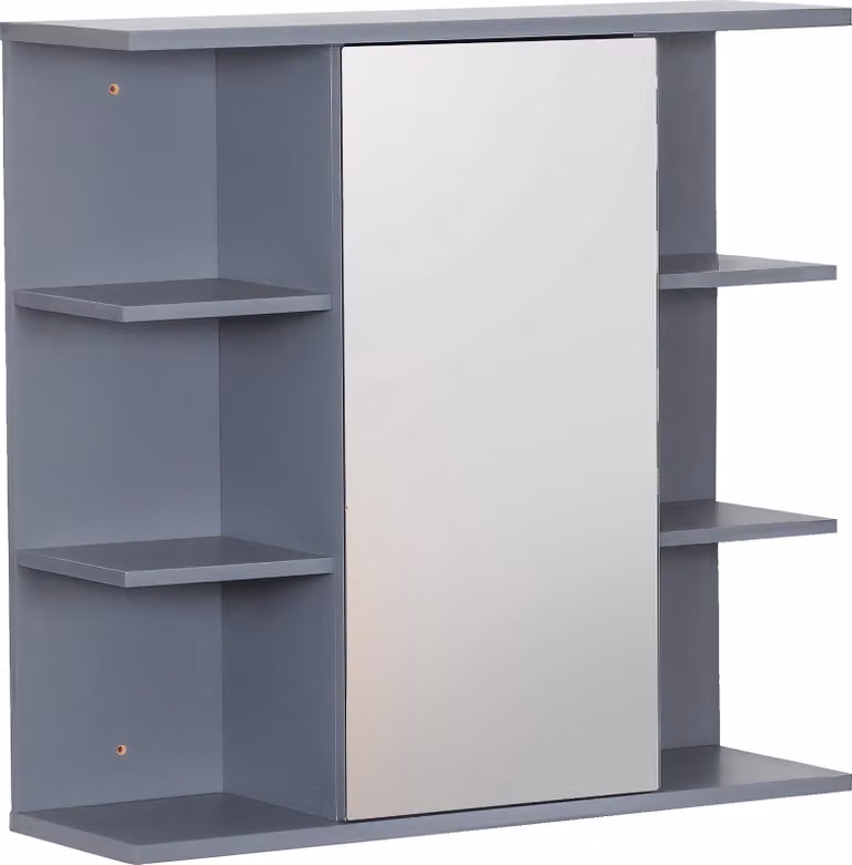 Armadietto a specchio Relaxdays, 6 ripiani, 2 scomparti interni, A x L x P: 64 x 62 x 21 cm, montaggio a parete, mobile da bagno sospeso, bianco