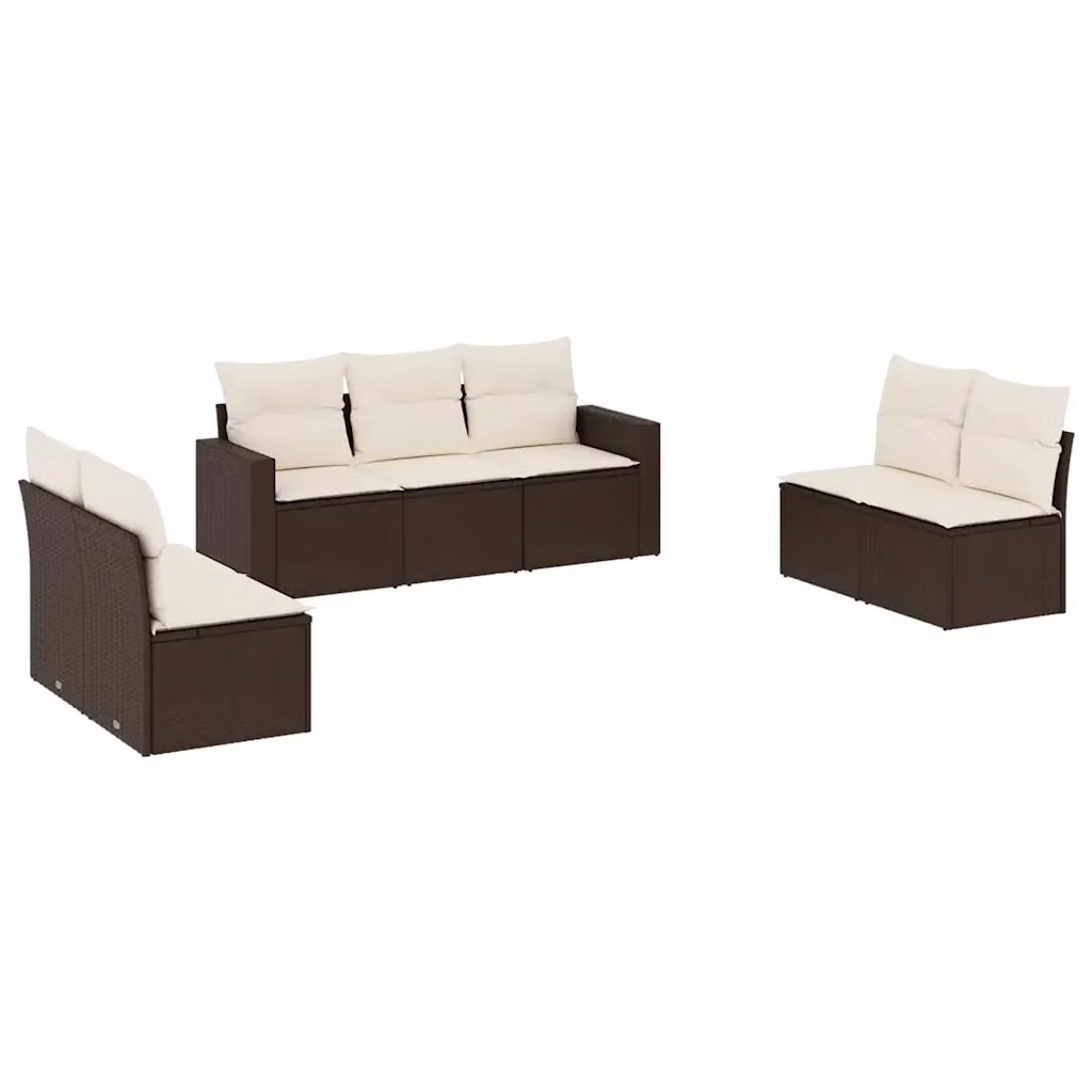Set di divani da giardino VIDAXL in polyrattan marrone con cuscini, design moderno a L, 7 pezzi – 2