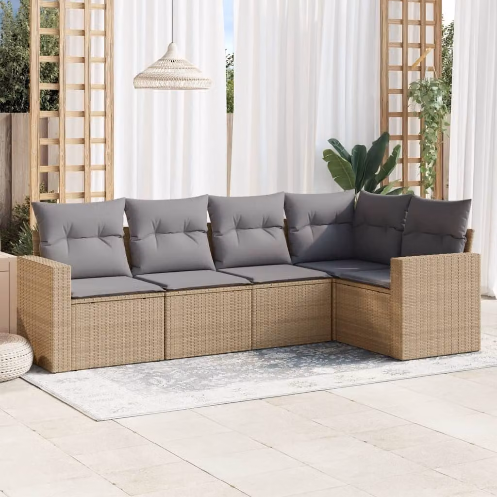 Maison Exclusive - Set Divano da Giardino 5 pz con Cuscini Beige in Polyrattan