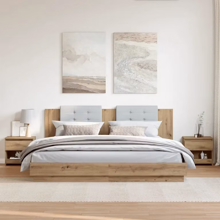 Set di 2 comodini vidaXL in legno multistrato color rovere, stile moderno per camera da letto, L 40 cm x P 30 cm x H 39 cm