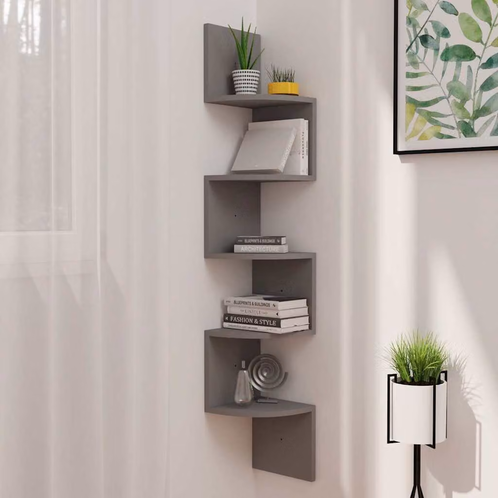 Scaffale Angolare da Parete vidaXL in Legno e MDF Grigio L/P/H: 19 x 19 x 123 cm