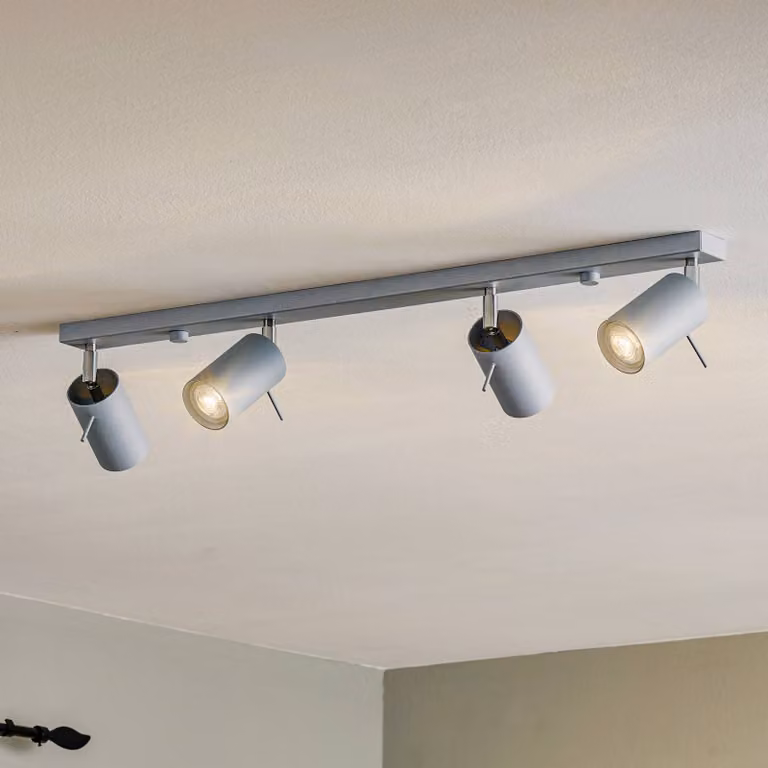 Faretto da soffitto Round, grigio, 4 luci lineari Round SOLLUX LIGHTING, dimmerabile, Alluminio / Grigio / Zincato, Soggiorno / Sala da pranzo, Metallo, Moderno