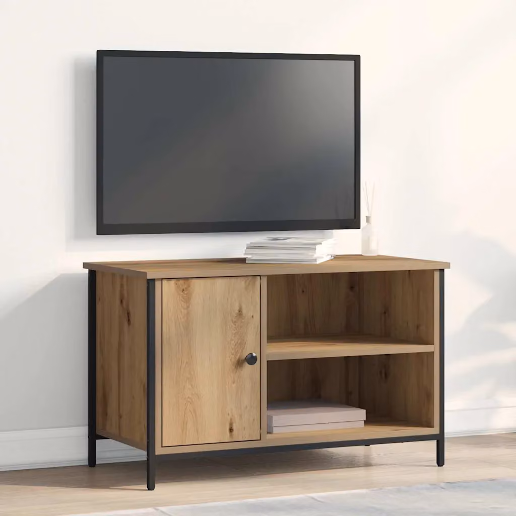 Mobile TV vidaXL in rovere artigianale e metallo, marrone, L/P/H: 80 x 40 x 50 cm