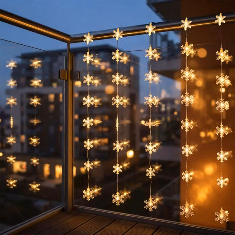 Tenda luminosa a LED a forma di fiocchi di neve, 100 cm, 40 LED bianco caldo, con timer