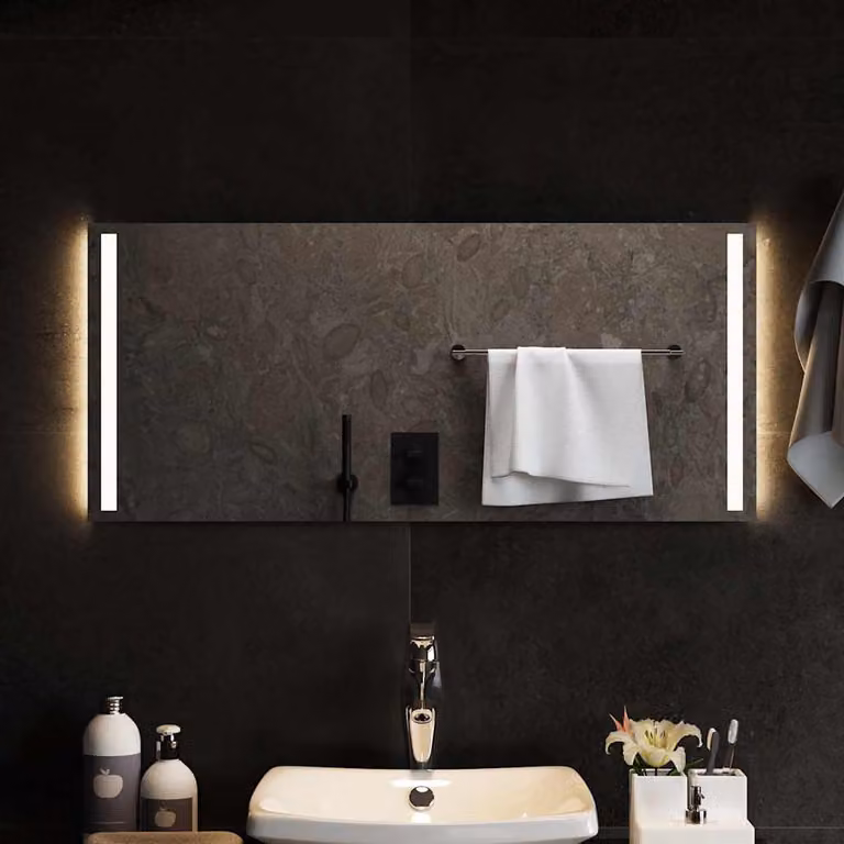 Specchio da bagno moderno vidaXL con luci LED, rettangolare, L: 90 cm, H: 40 cm