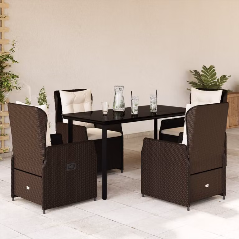 Set da Pranzo da Giardino 5pz vidaXL in Polyrattan Marrone con Piano in Vetro