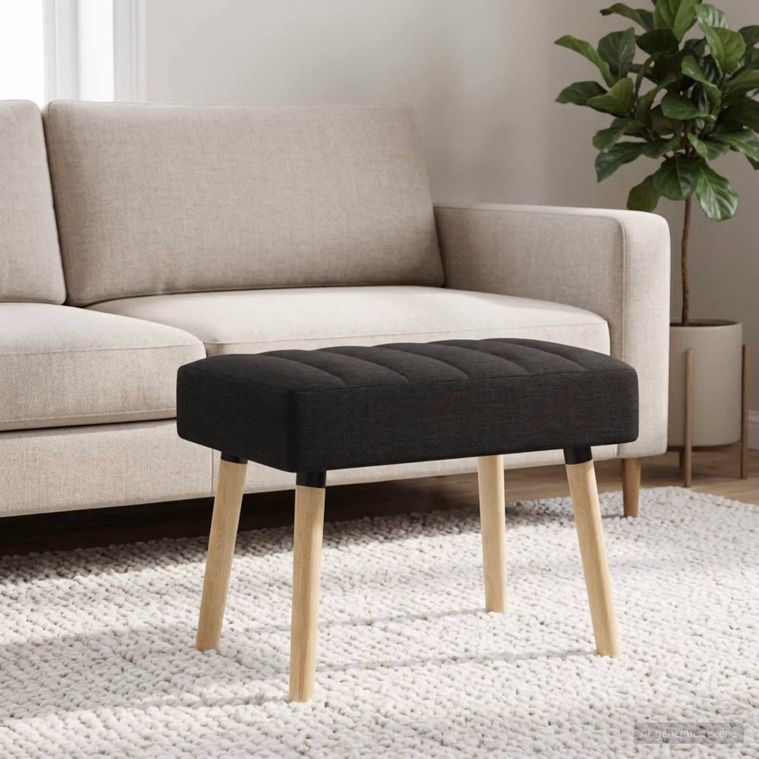 Panchina trapuntata a canale vidaXL in tessuto nero con struttura in legno di gomma L 60 cm x P 40 cm x H 45 cm