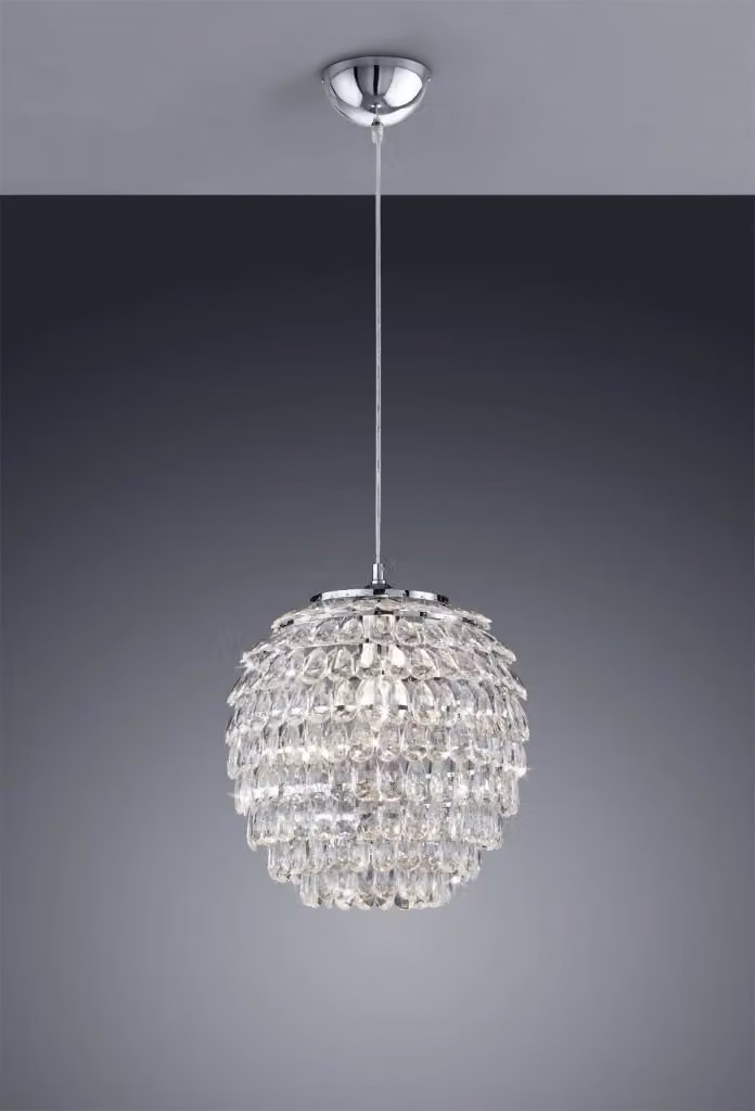 Lampada a sospensione moderna Trio Leuchten Petty GD Trio in cristallo trasparente e metallo cromato, Diametro: 35 cm – 2